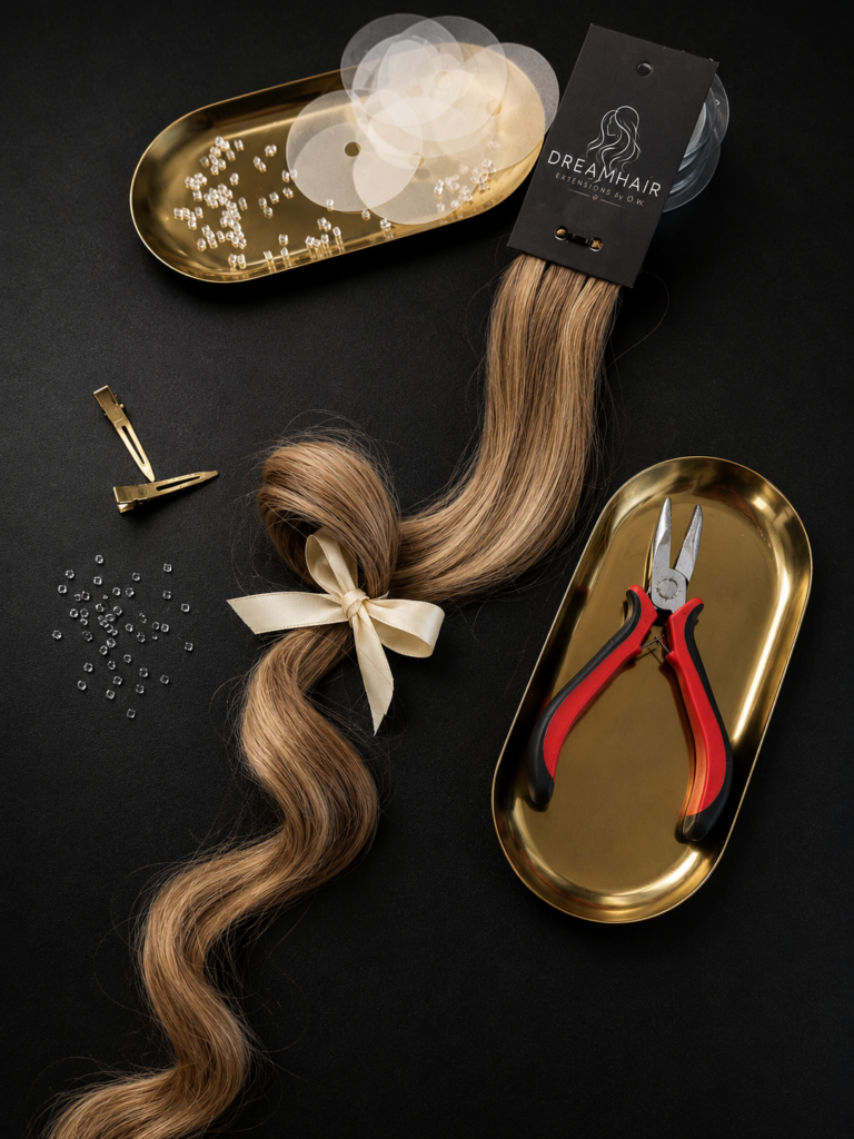 Werkzeug und Zubehör für die professionelle Einarbeitung von DreamHair Extensions